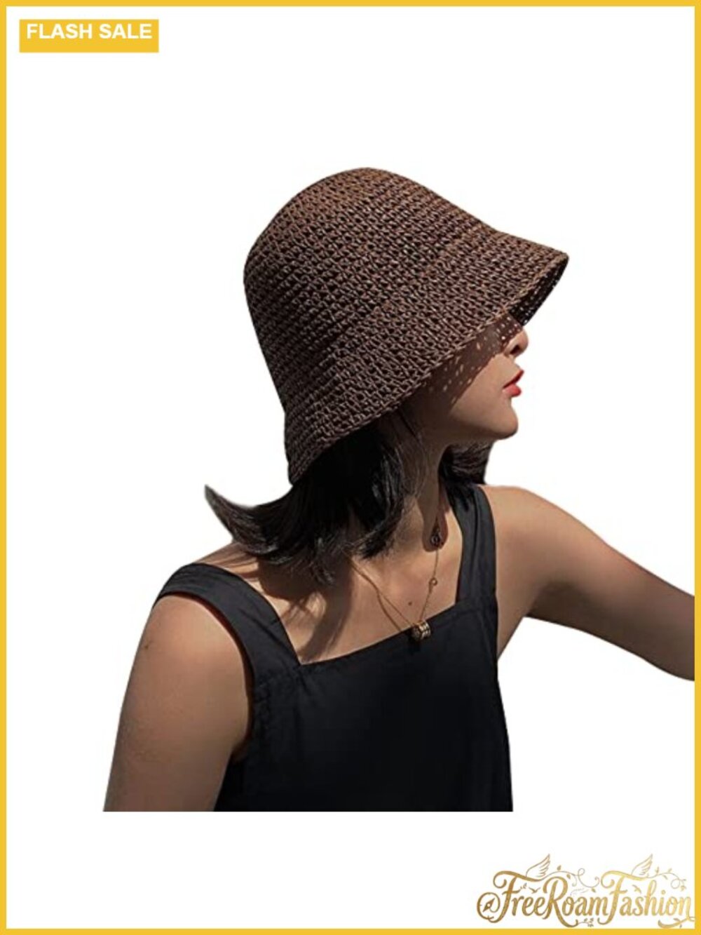 Hand-Woven Paper Sun Hat Packable Beach Bucket UV Protection